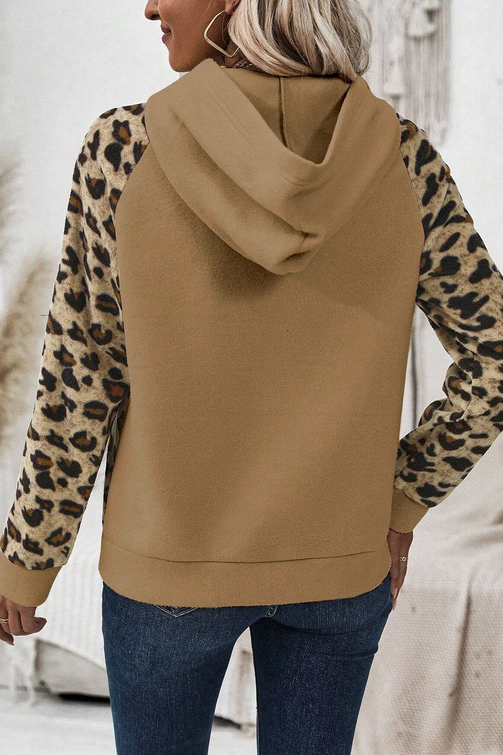 Leopard Half Button Long Sleeve Hoodie, image 3