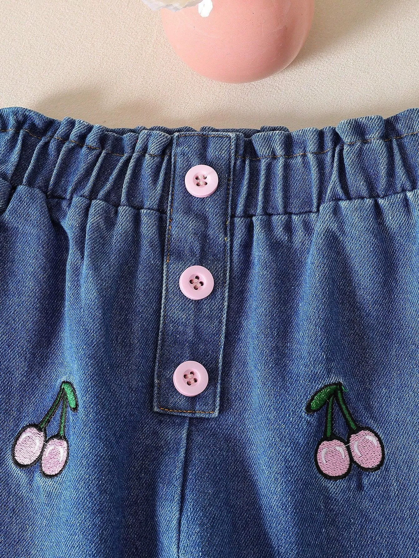 Children's Cherry Embroidered Knit Top and Jeans Set, image 4