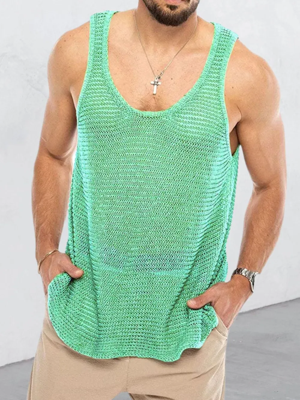 Men's Plus Size Round Neck Wide Strap Tank, image 2