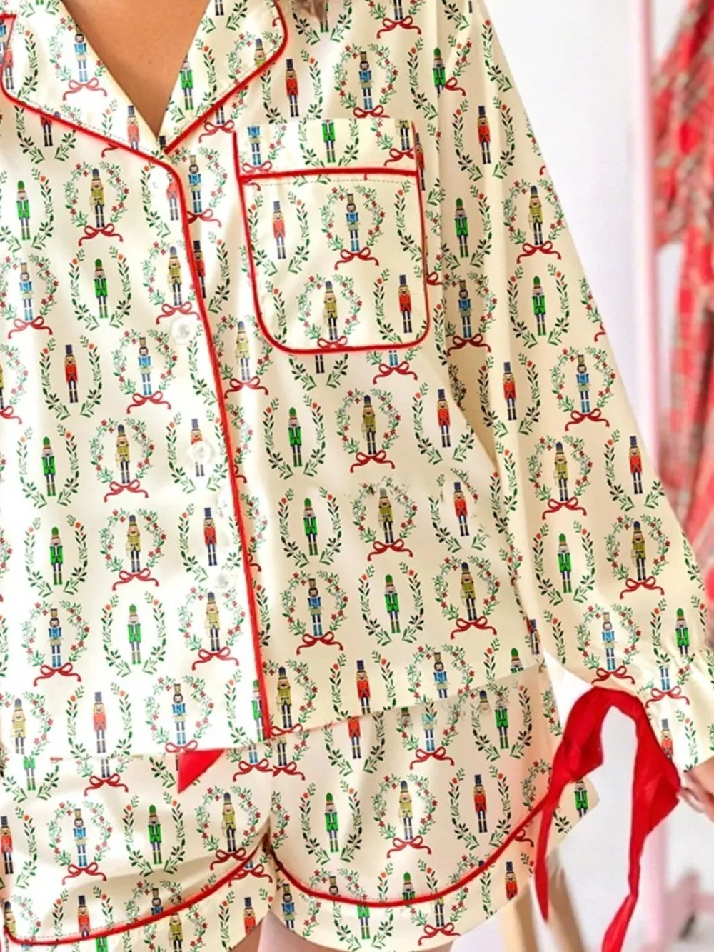 Nutcracker Print Long Sleeve Top and Shorts Lounge Set, image 3