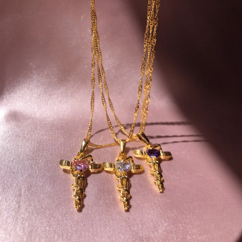 Copper Zircon Cross Pendant Necklace, image 7