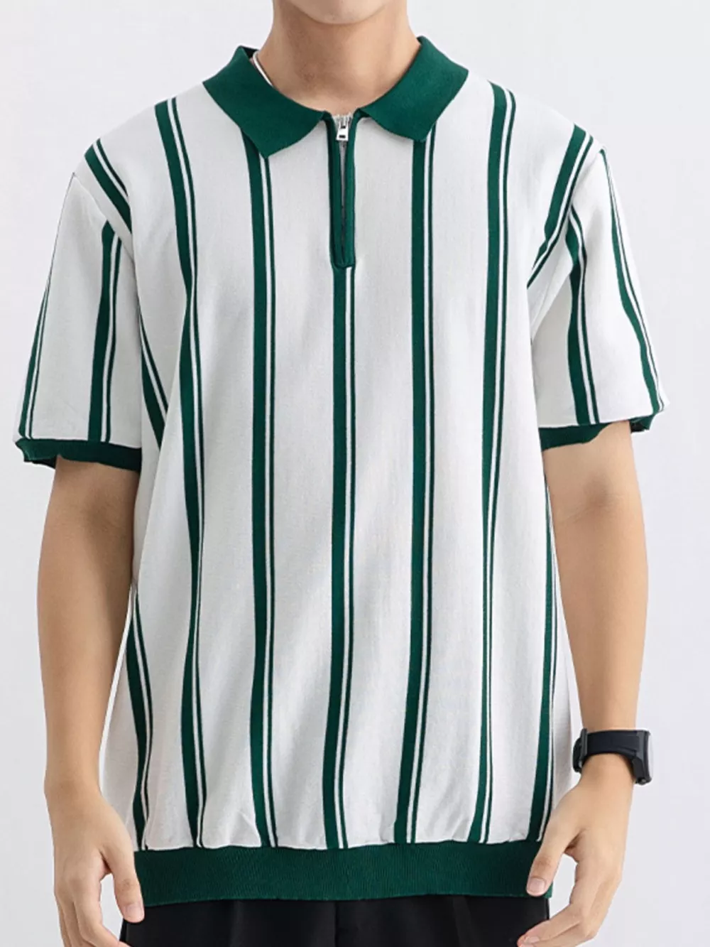 Men's Plus Size Striped Short Sleeve Polo, image 3