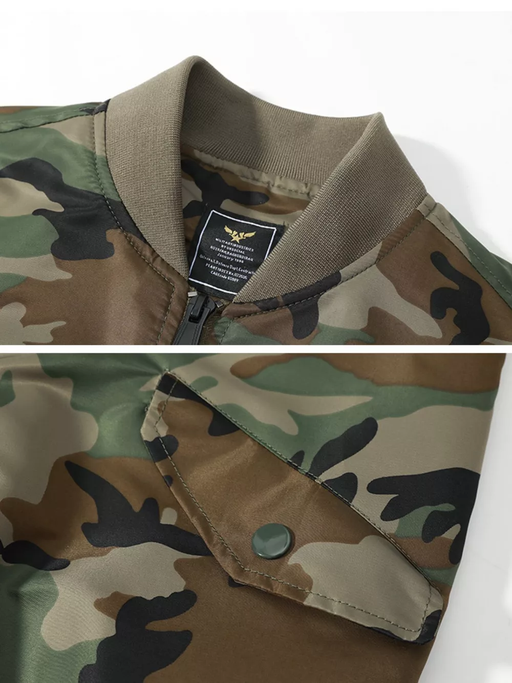 Men's Plus Size Zip Up Camouflage Bomber Jacket, image 6