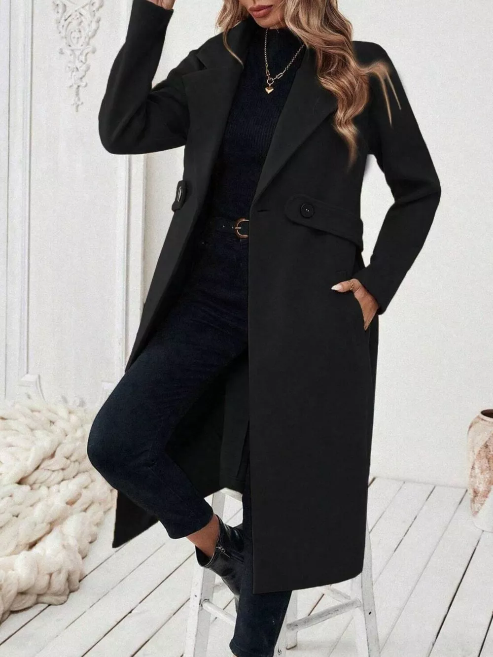 Lapel Collar Longline Coat
