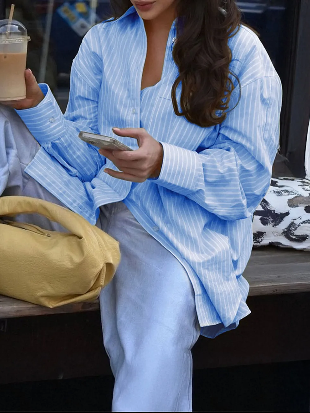 Oversized Striped Button-Down Shirt, image 23
