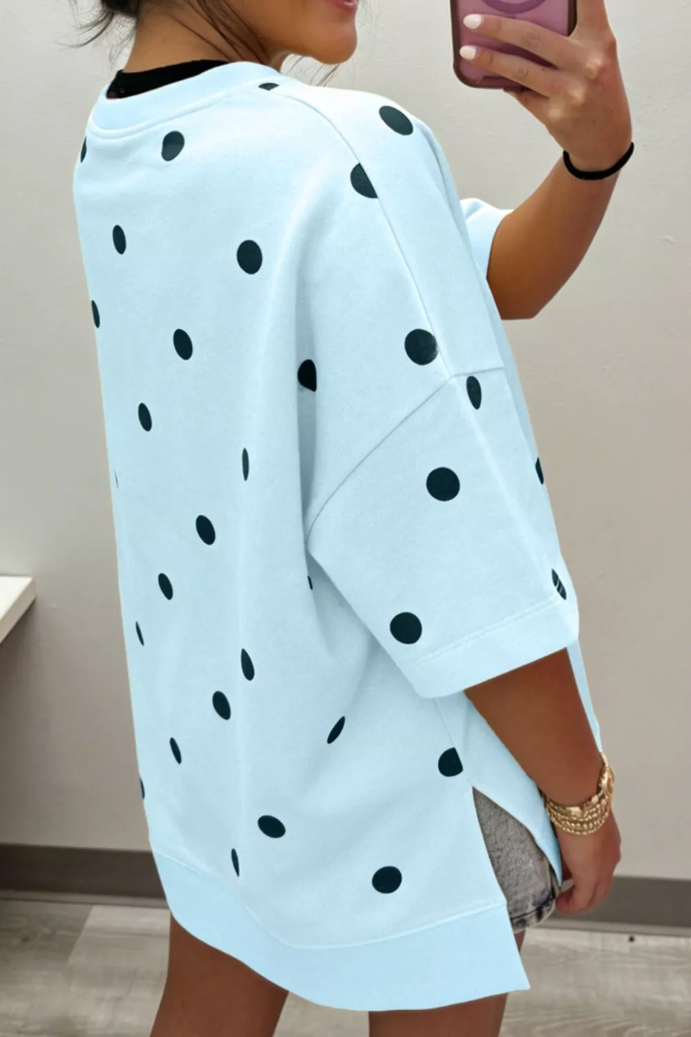 Polka Dot Print Crossed Seam Detail Oversize Tee, image 4