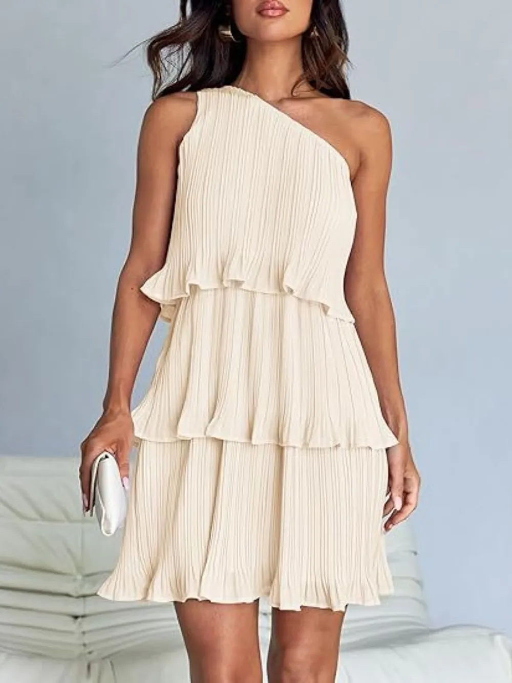 Layered Single Shoulder Mini Dress, image 32