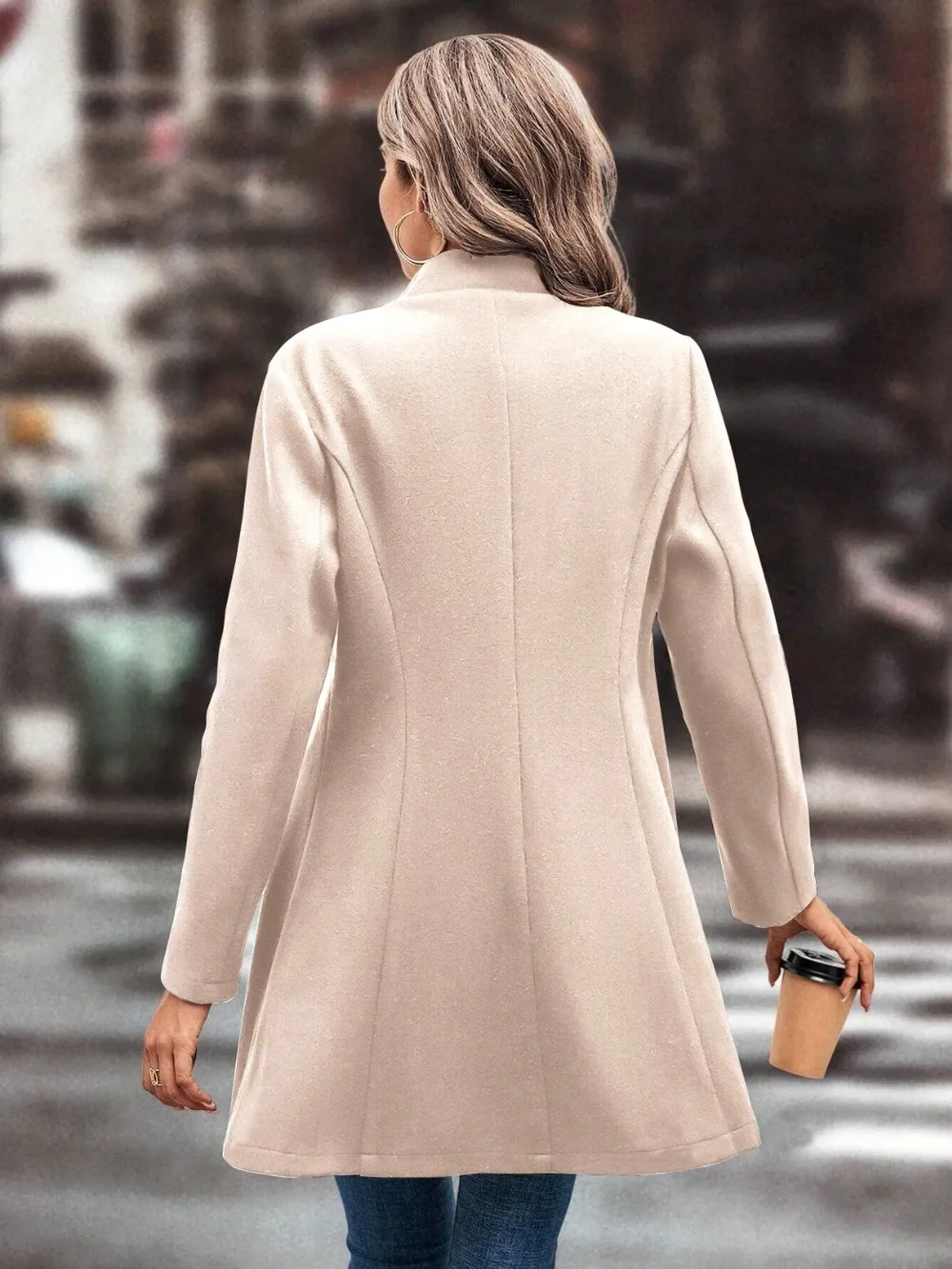 Collared Neck Long Sleeve Longline Coat, image 11
