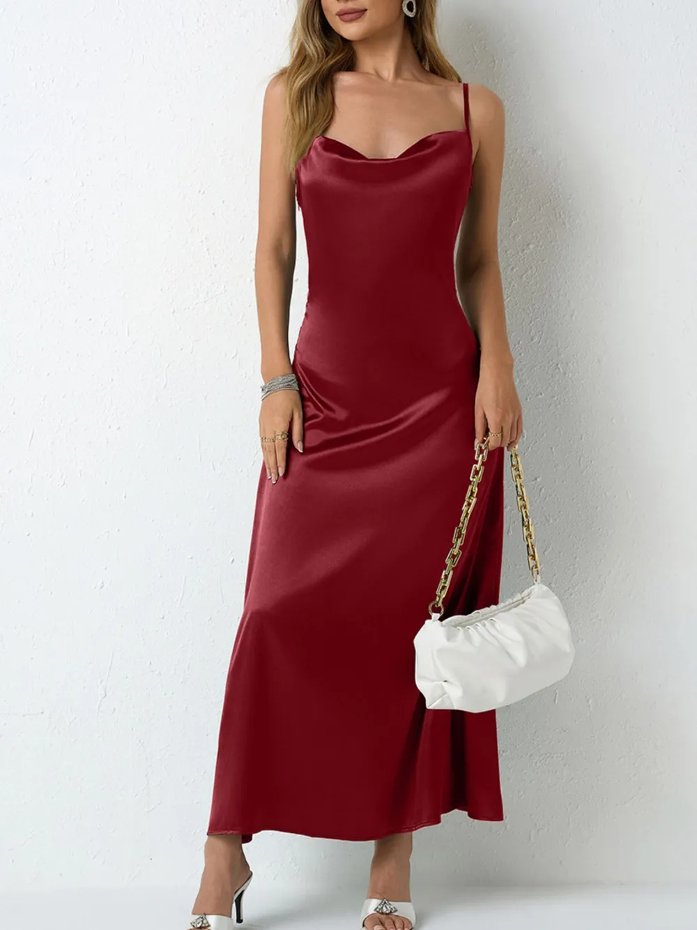Satin Cowl Neck Cami Dress, image 17