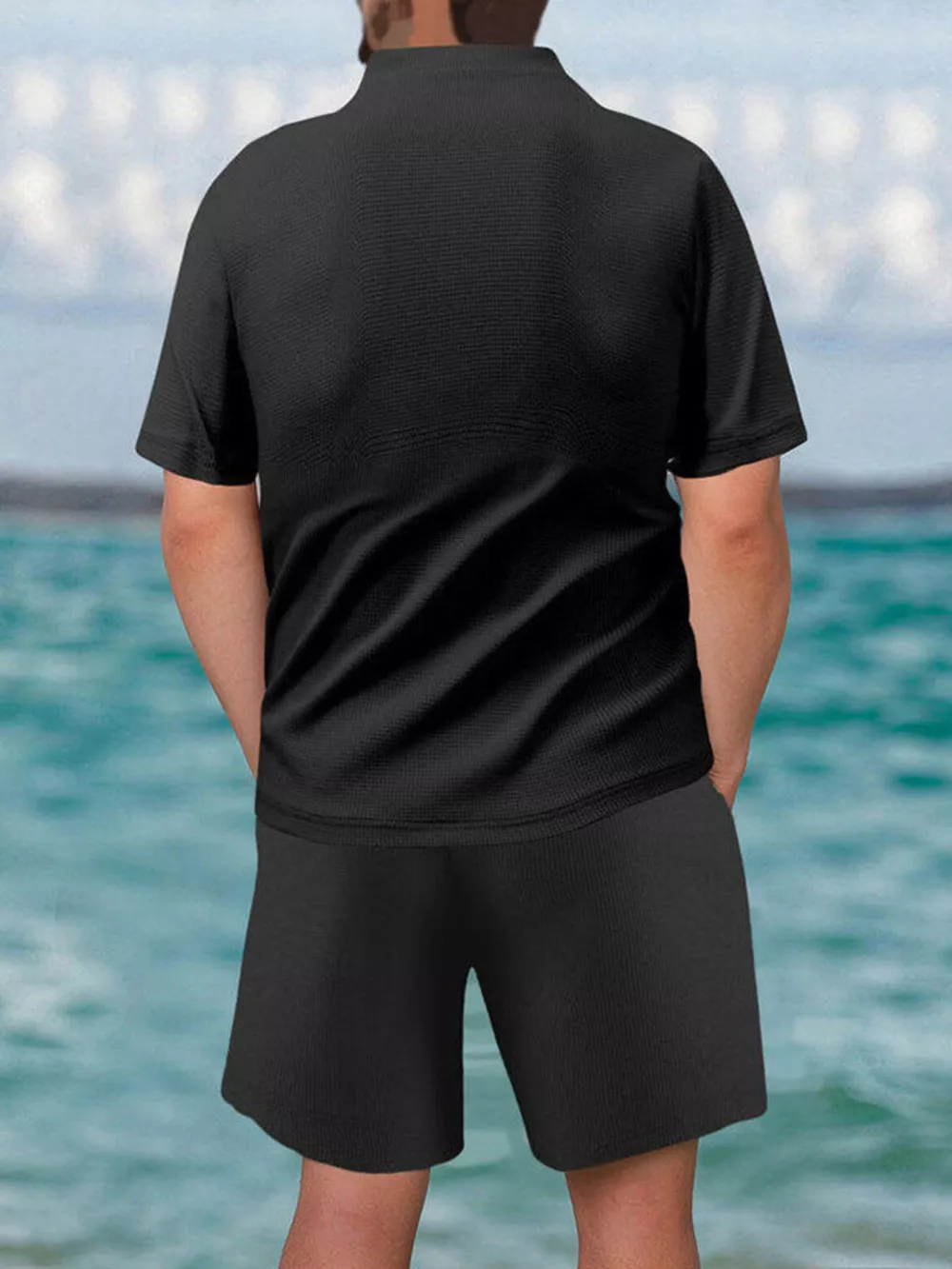 Men's Full Size Zip Front Short Sleeve Top and Shorts Set Plus Size, image 6