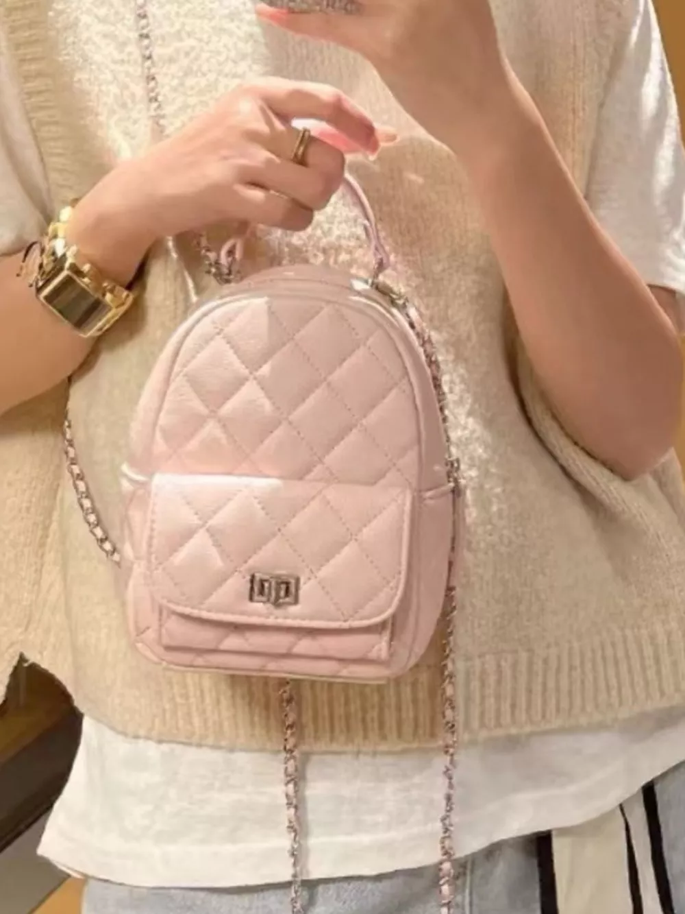 Quilted Mini Backpack Bag, image 3