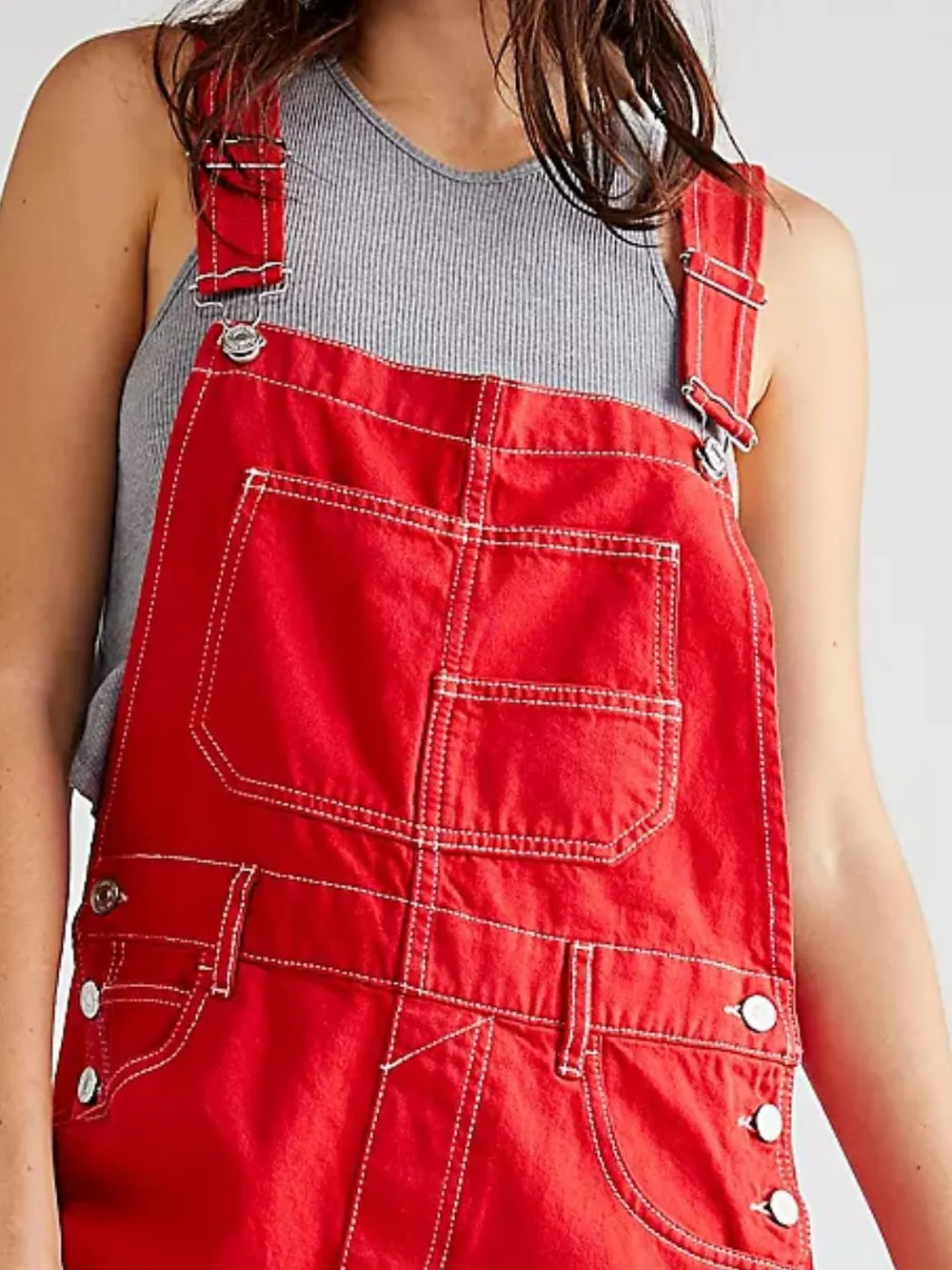 Wide Strap Square Neck Denim Overalls, image 4