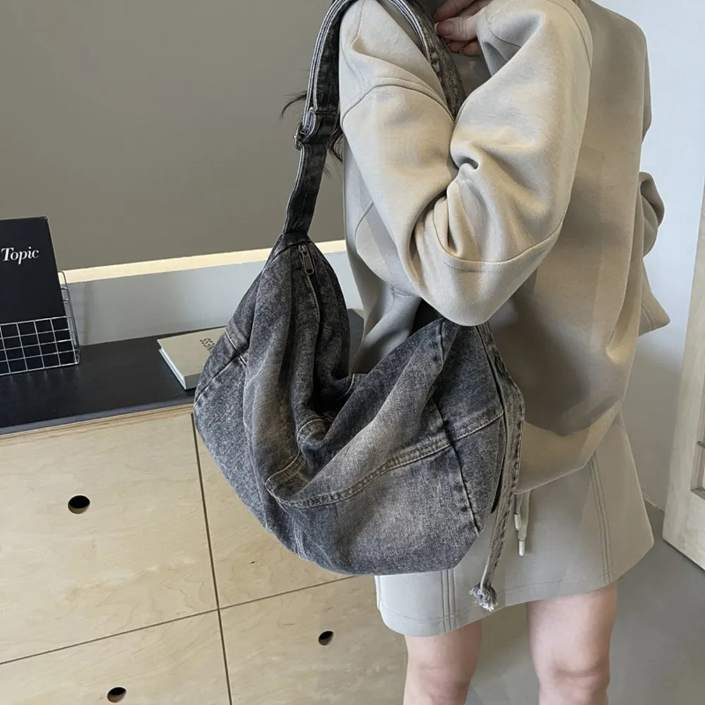 Adjustable Strap Denim Tote Bag, image 10
