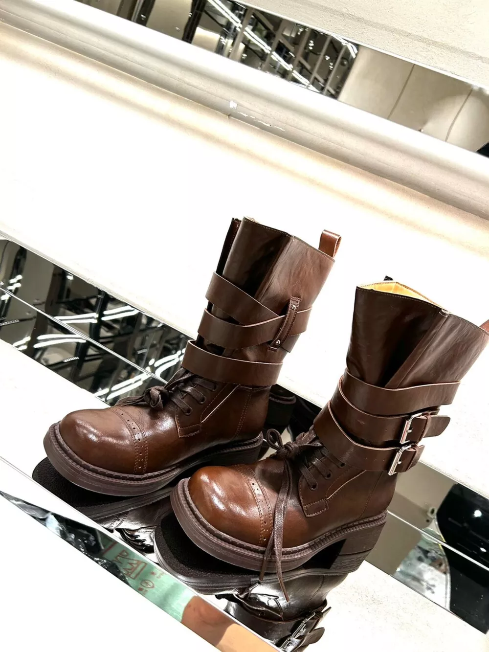 Buckled Leather Block Heel Boots, image 3