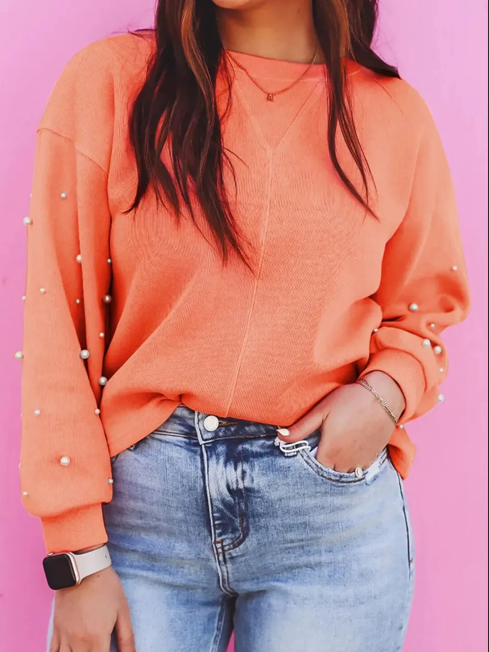 Pearl Detail Long Sleeve Sweatshirt, image 5