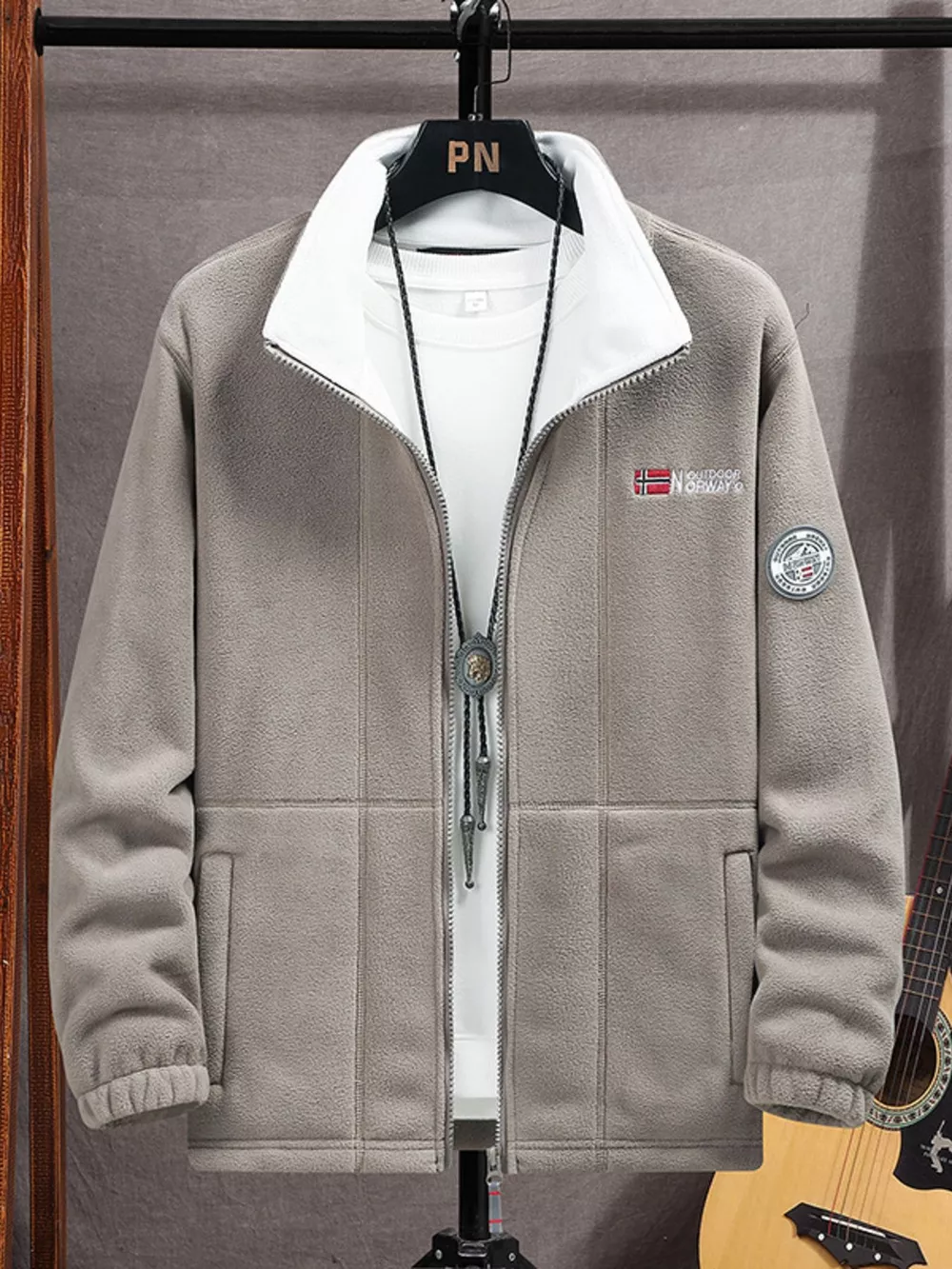 Men's Full Size Zip Up Long Sleeve Fleece Jacket Plus Size, image 4