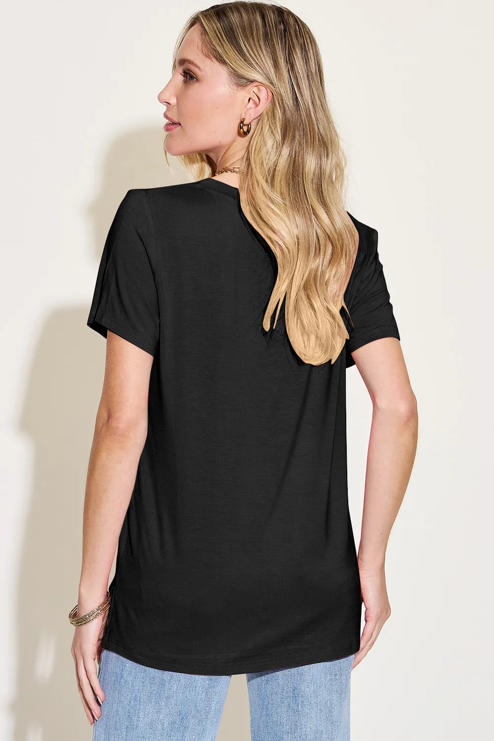 Bamboo Full Size V-Neck High-Low T-Shirt, image 22