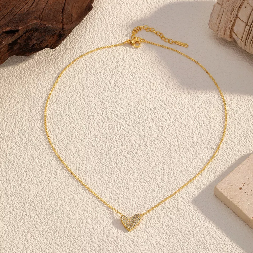 18K Gold-Plated Rhinestone Heart Necklace, image 2