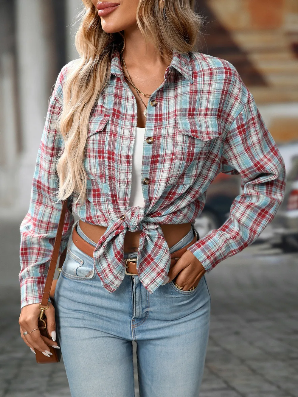 Plaid Button-Down Oversized Shirt, image 32