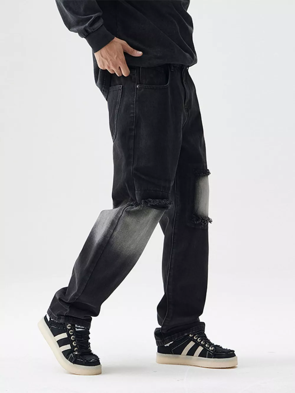 Men's Distressed Loose Fit Jeans, image 6