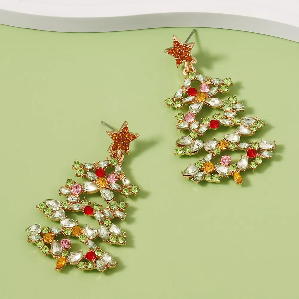 Christmas Tree Earrings with Rhinestones, image 3