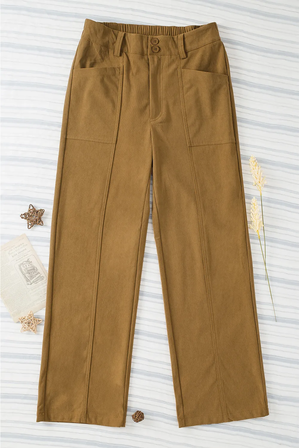 Half Elastic Waist Straight Pants, image 27