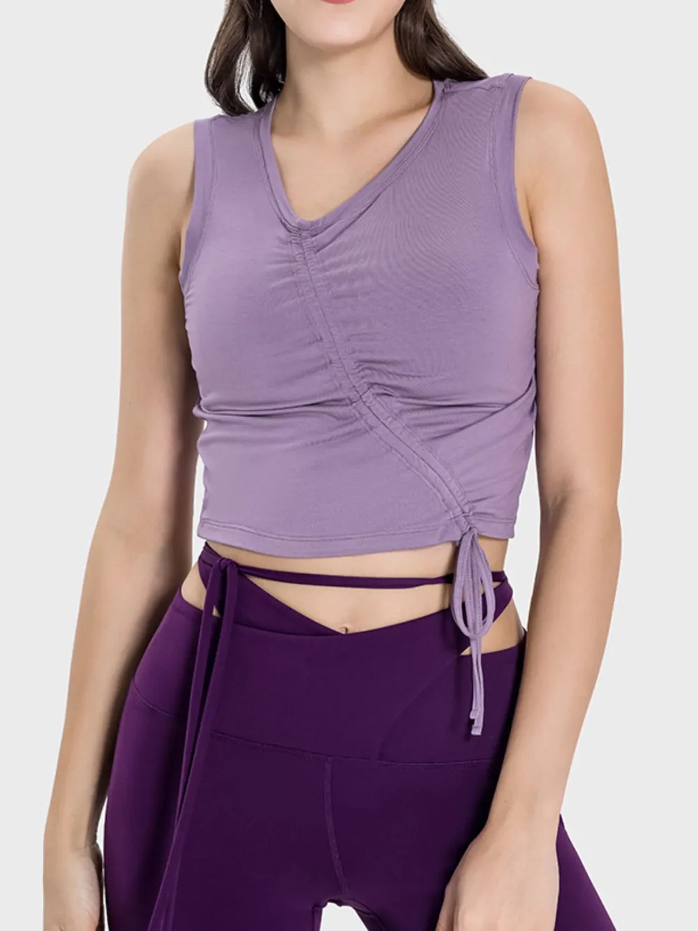 Drawstring Ruched Wide Strap Active Tank, image 15