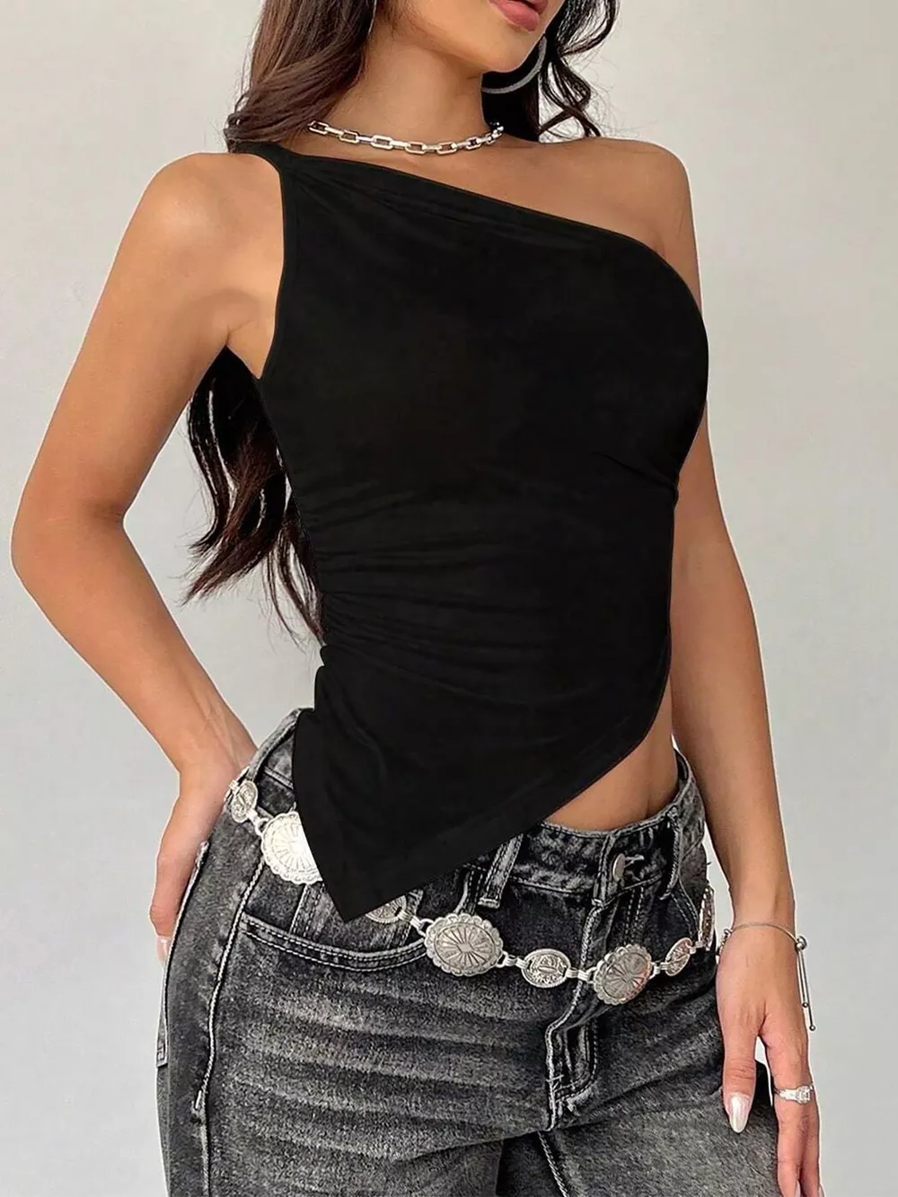 Asymmetrical One-Shoulder Slim Fit Cami, image 15
