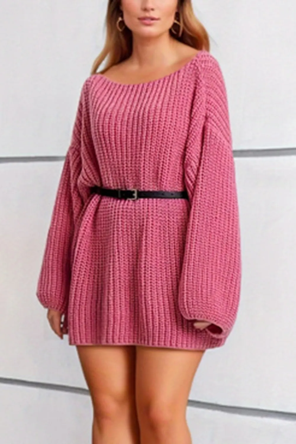 Boat Neck Dropped Shoulder Mini Sweater Dress, image 10