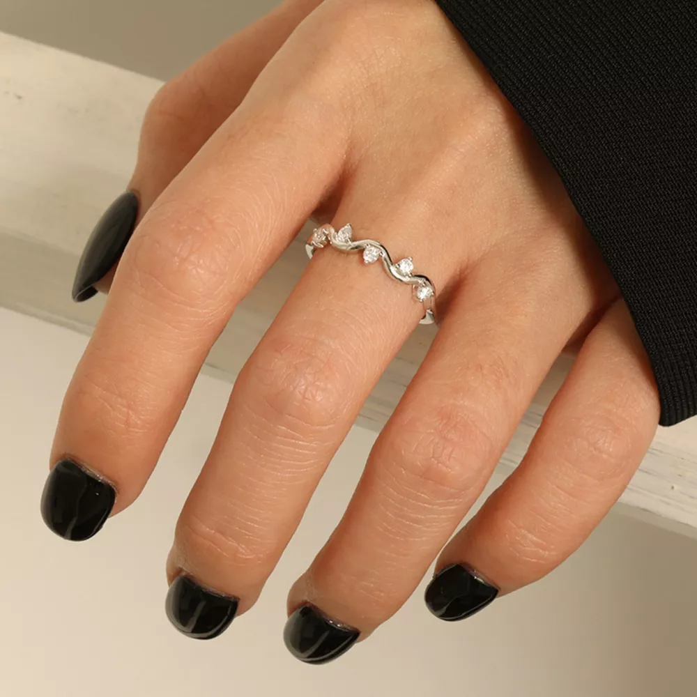 925 Sterling Silver Zircon Wave Ring, image 7