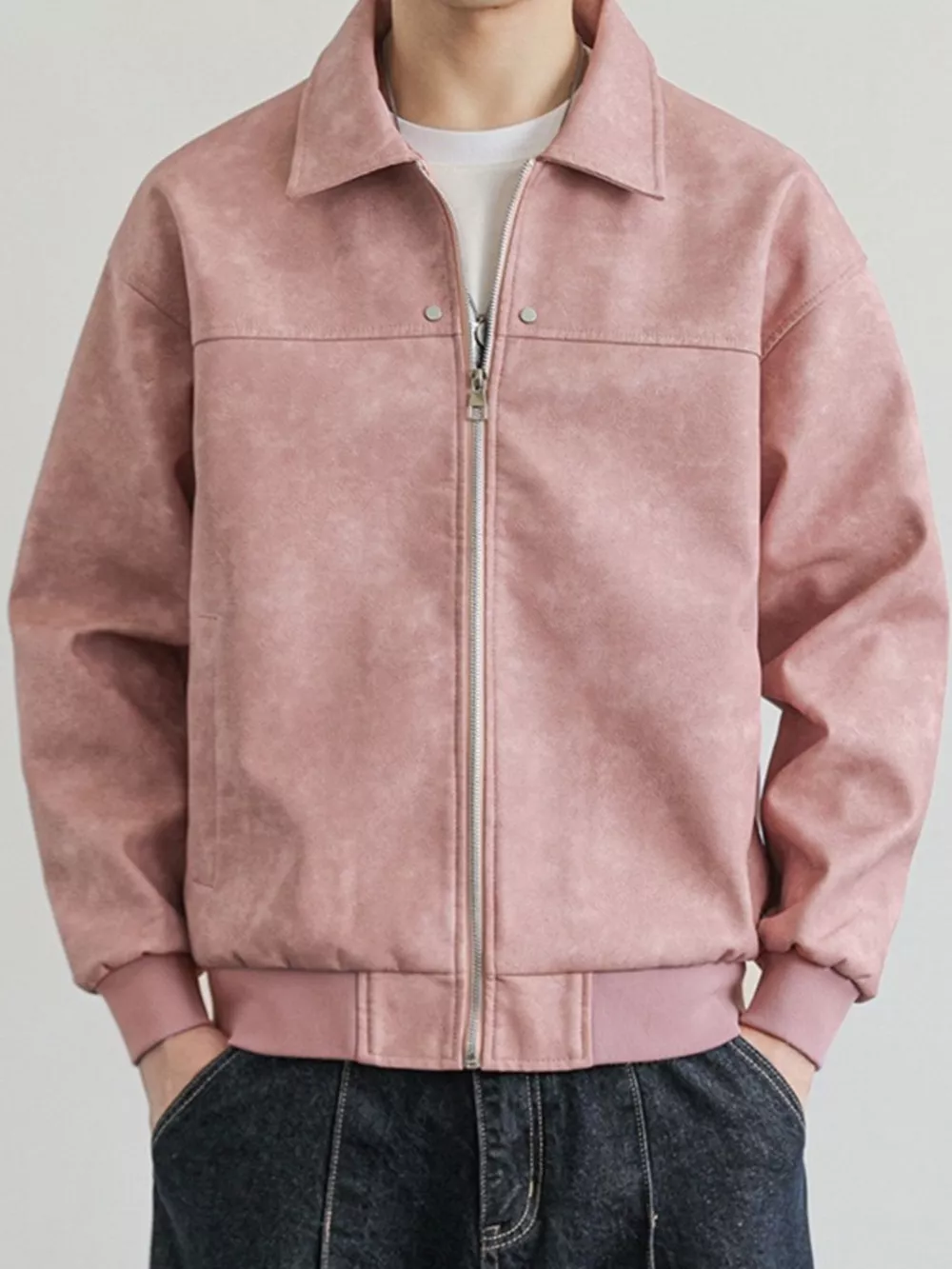 Men's Plus Size Zip Up Faux Leather Shacket, image 10