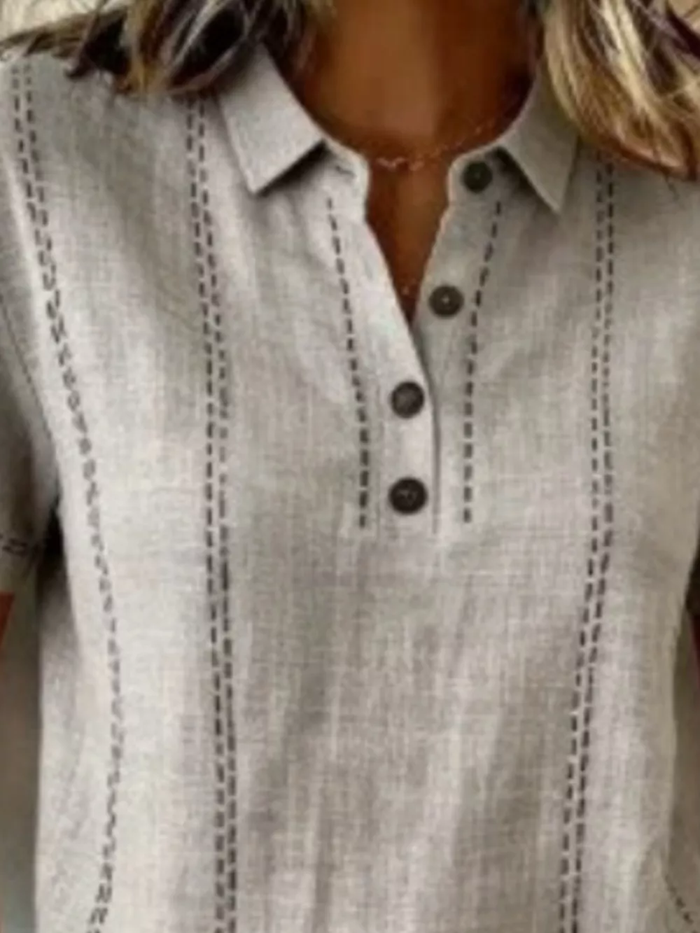 Full Size Button Detail Short Sleeve Blouse Plus Size, image 11
