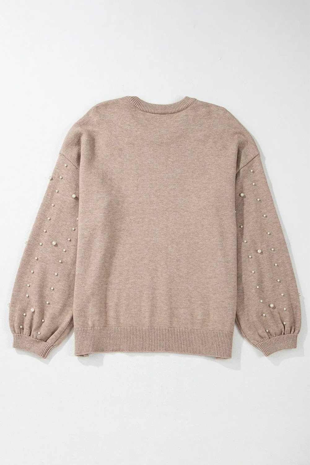 Plus Size Pearl Detail Round Neck Long Sleeve Sweater, image 4