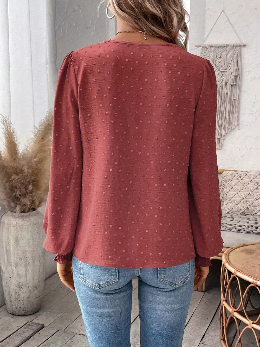 Swiss Dot Lace Detail Long Sleeve Blouse, image 27