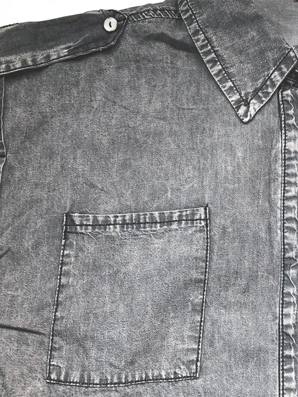 Collared Neck Cap Sleeve Denim Top, image 5