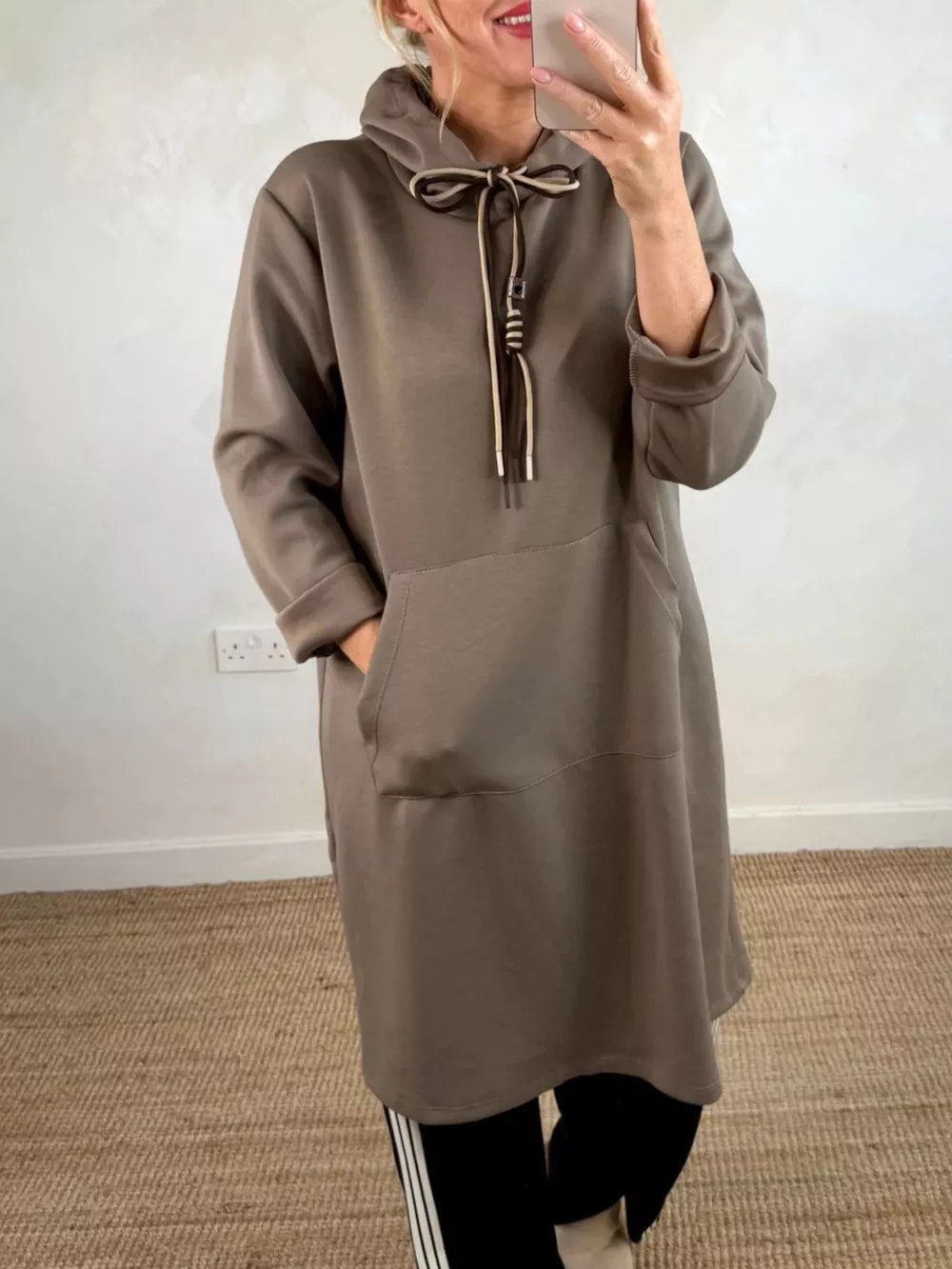Full Size Casual Drawstring Hooded Sweatshirt Dress Plus Size, image 12