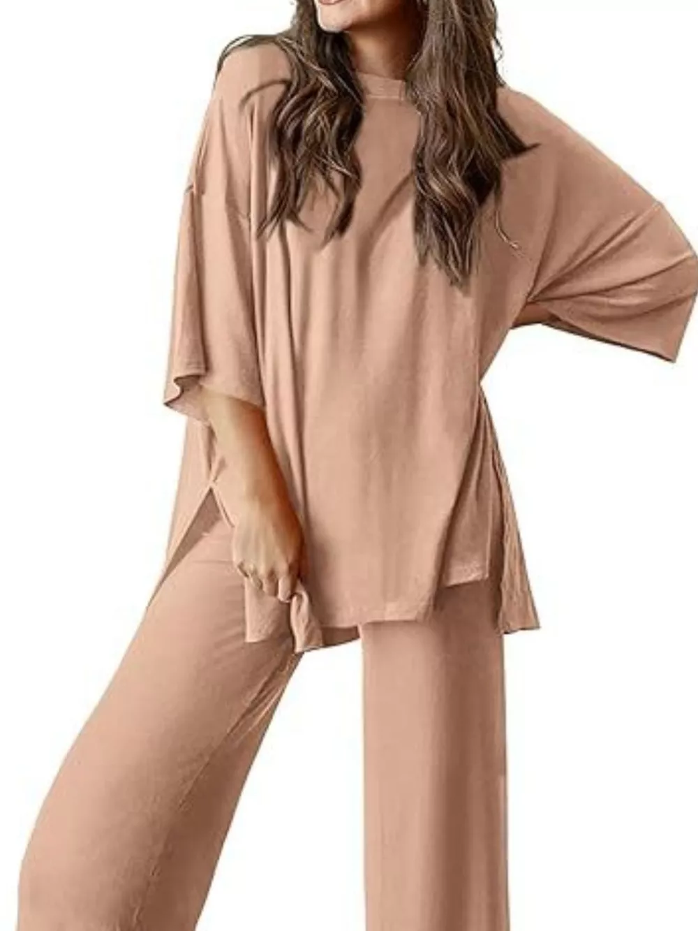 Slit Round Neck Top and Pants Set, image 30