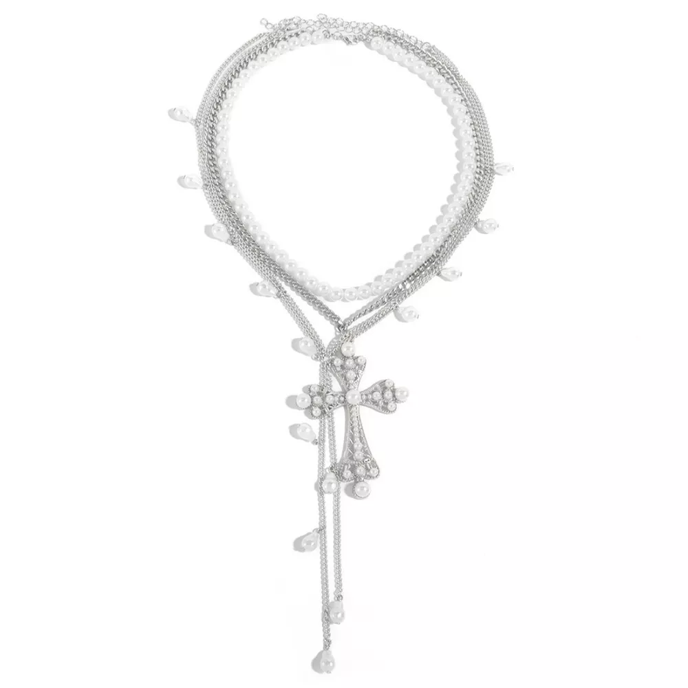 Pearl Cross Pendant Necklace 3 Piece Set, image 6