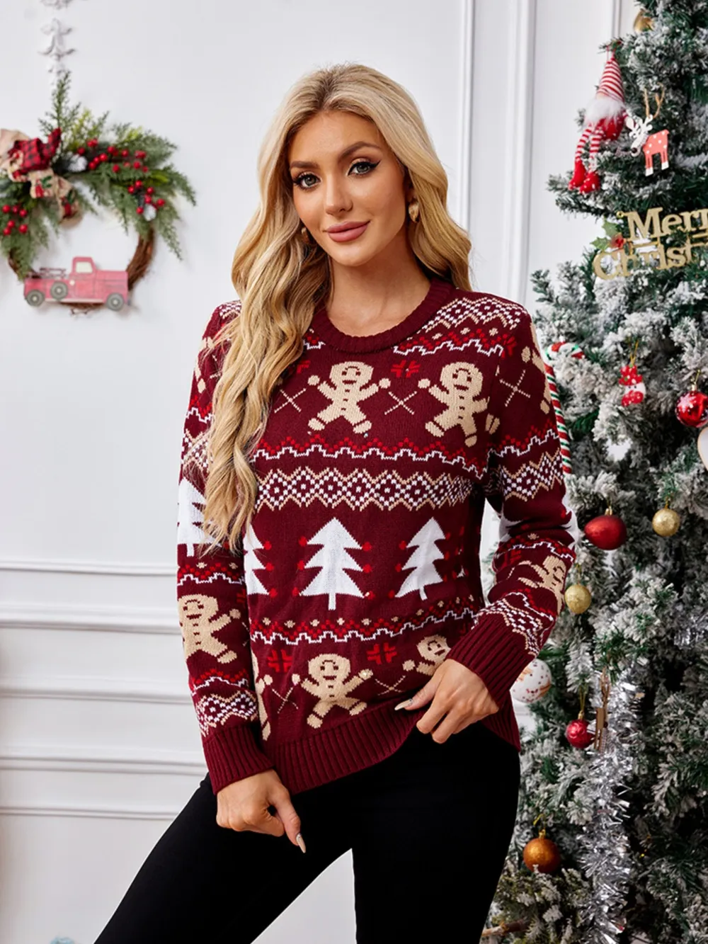 Gingerbread Round Neck Long Sleeve Sweater, image 3