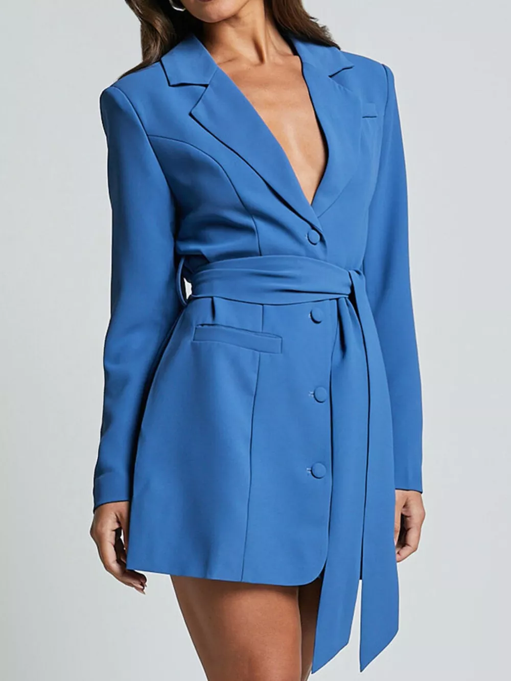 Lapel Collar Tie Waist Blazer, image 16