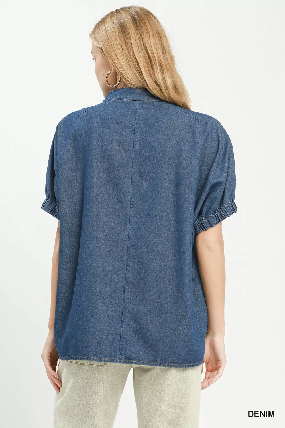 Embroidered Denim Puff Sleeve Top, image 4