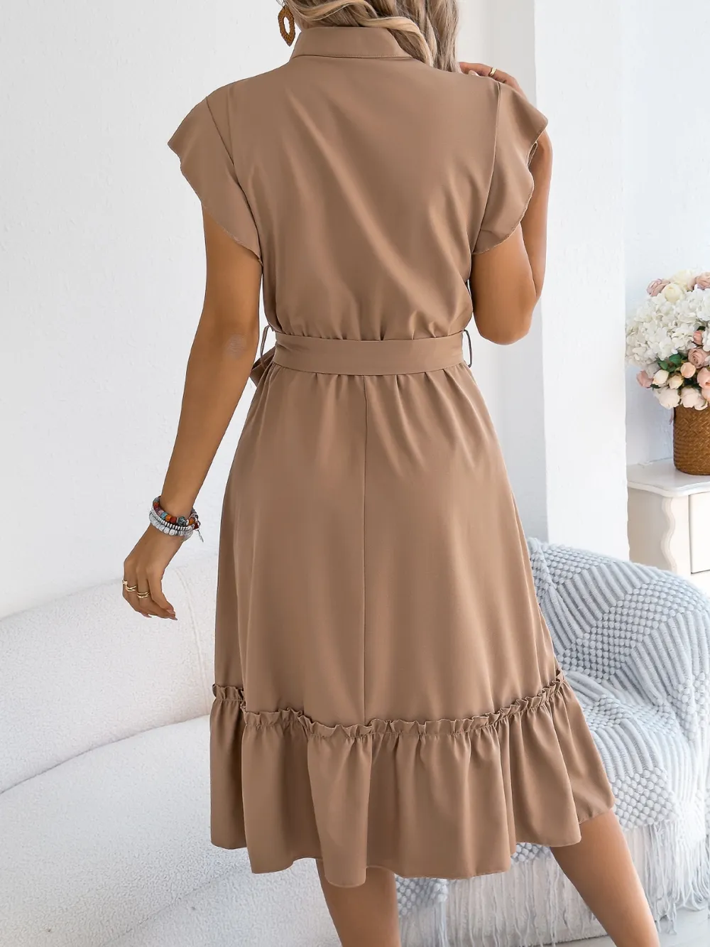 Tie Waist Ruffled Cap Sleeve Dress, image 13