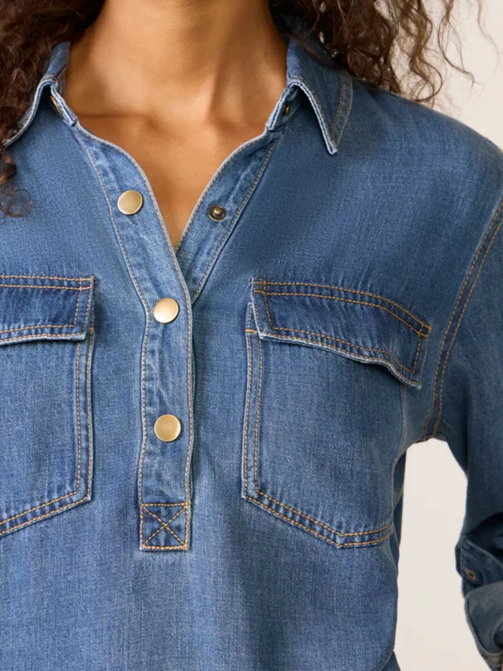 Half Snap Cropped Denim Top, image 4