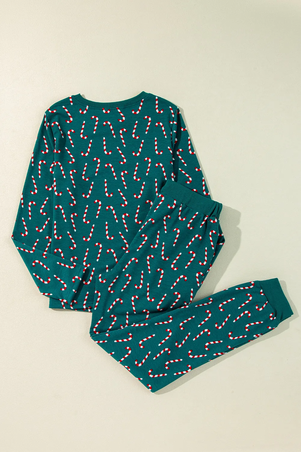 Candy Cane Print Round Neck Top and Pants Lounge Set, image 8