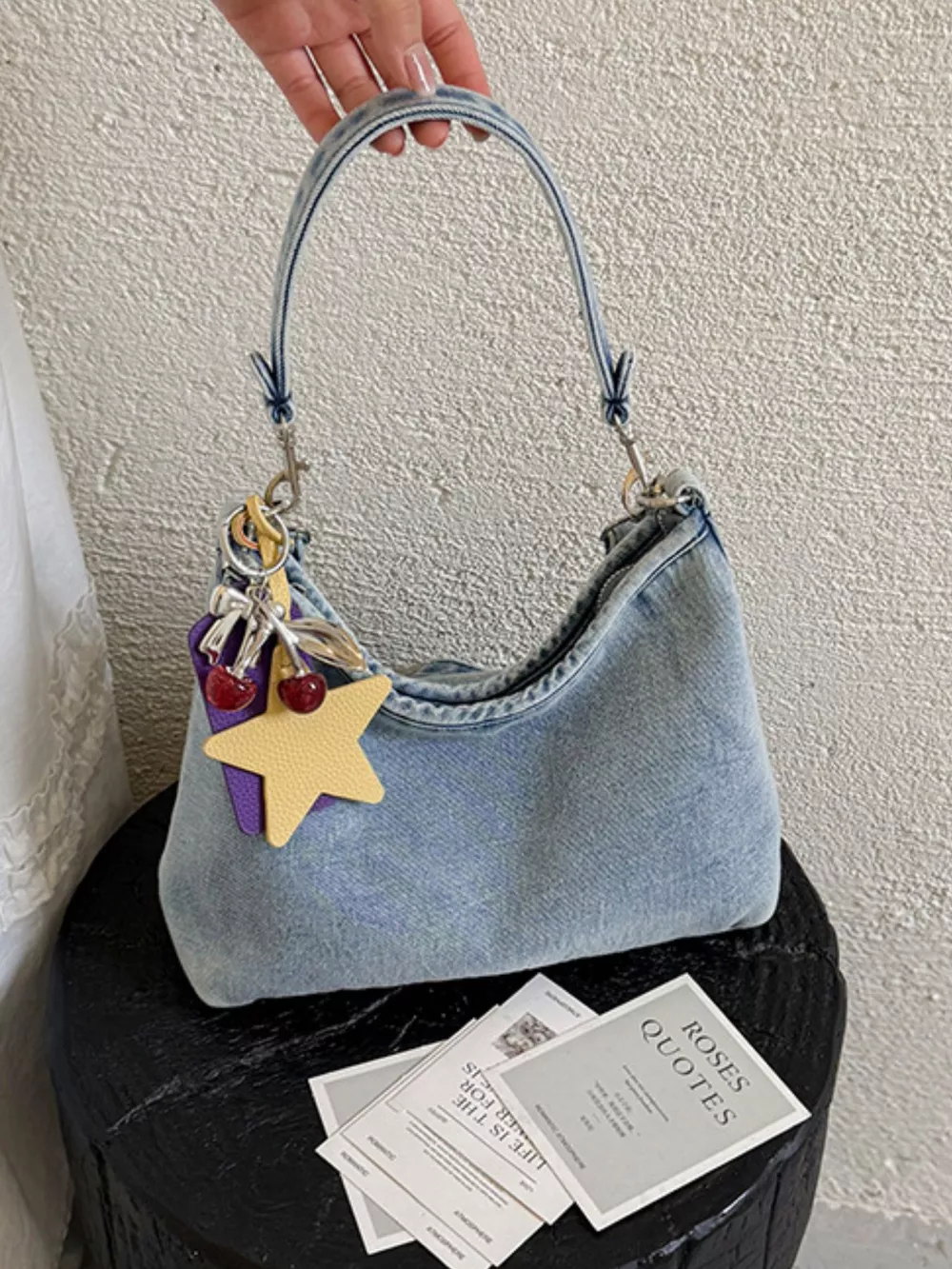 Star Charm Denim Shoulder Bag, image 9