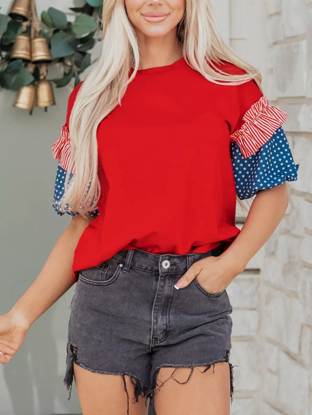 Patriotic Short Sleeve Round Neck Top, image 6