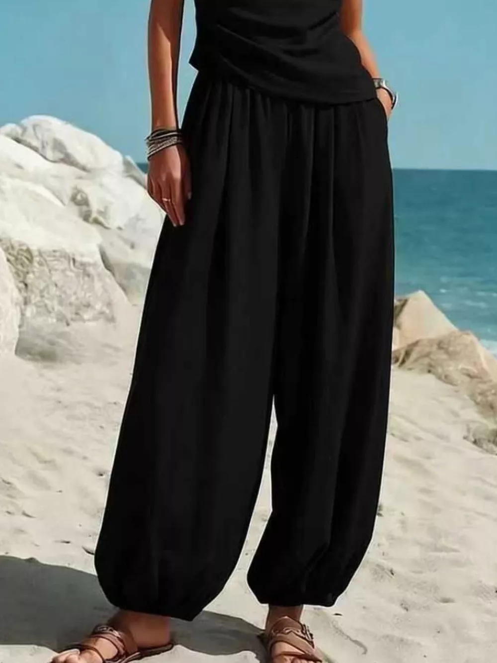 Full Size One-Shoulder Sleeveless Top and Harem Pants Set Plus Size, image 6