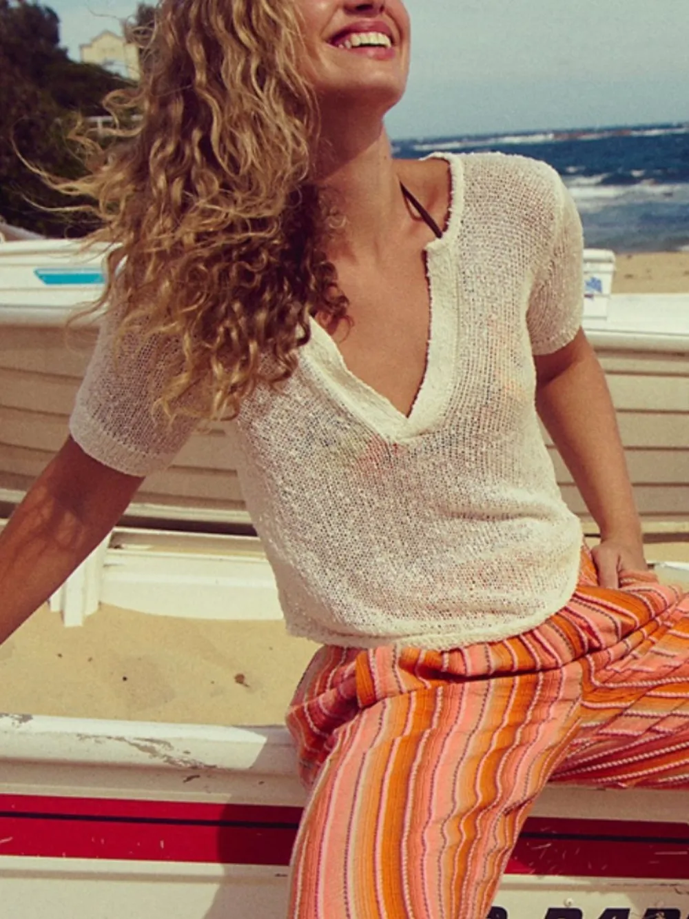 Notched Short Sleeve Knit Top, image 4