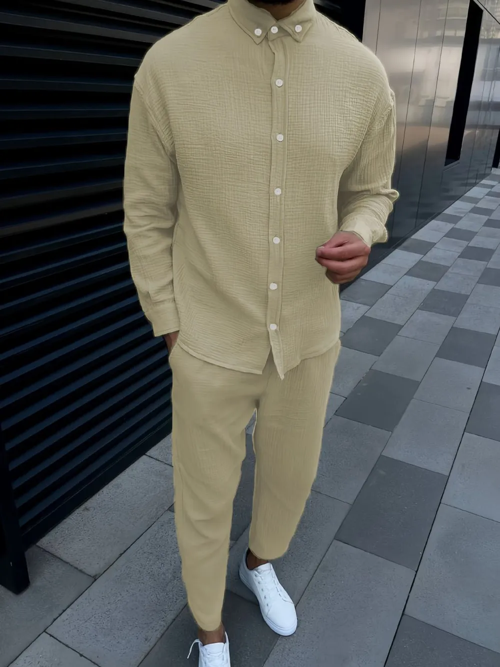 Men's Button Down Long Sleeve Shirt and Pants Set, image 6