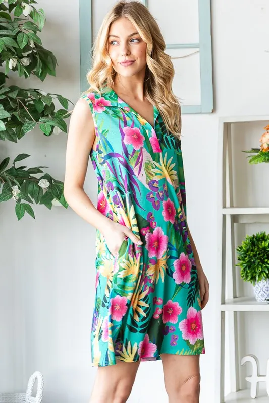 Full Size Floral Johnny Collar Sleeveless Dress Plus Size, image 6